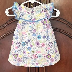 Angel Dear Kids Dress with Floral Print and Blue Accents